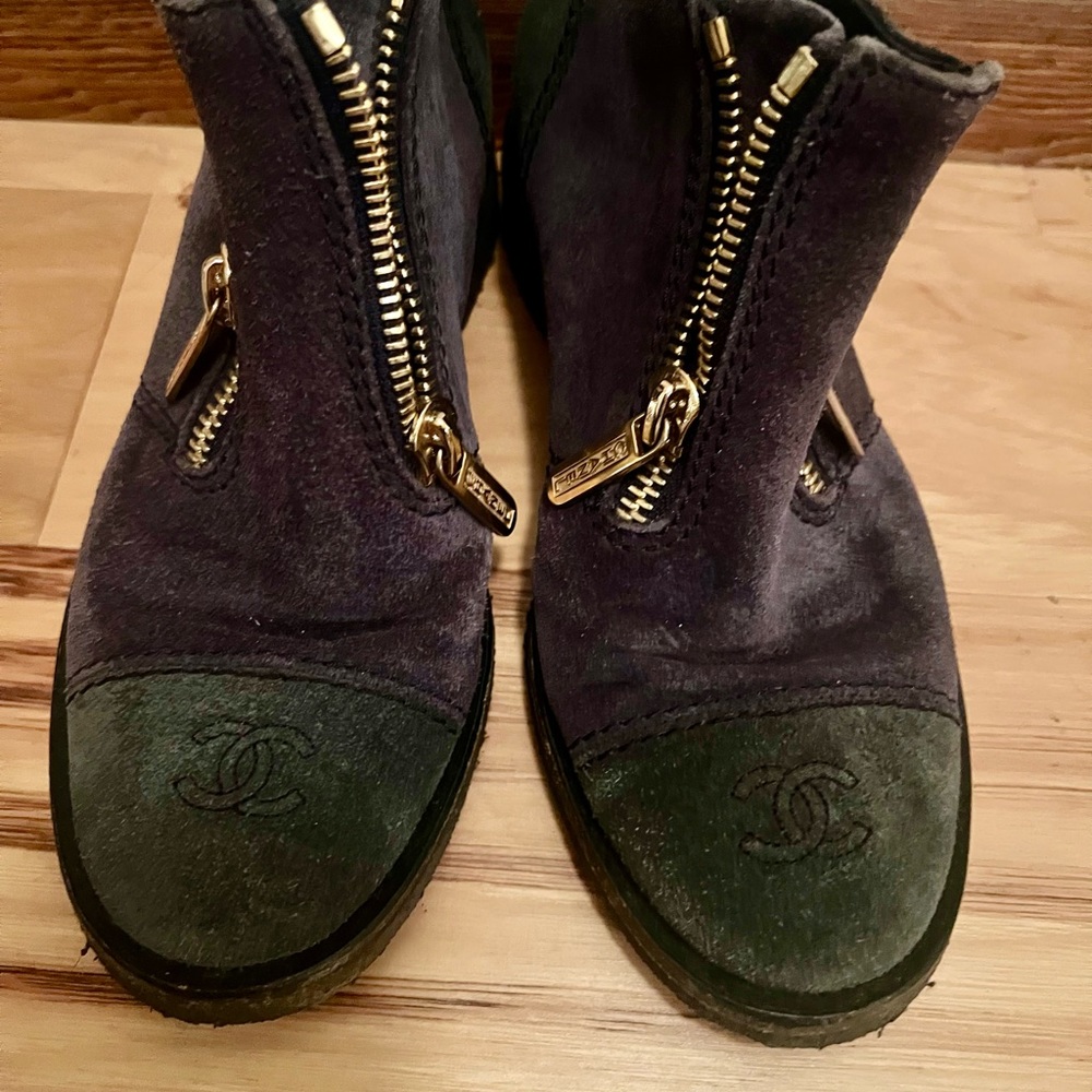 Blue Suede Chanel Boots